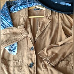 Women's Tan Camel Small Linen Blend Blazer Jacket By Black Tape_